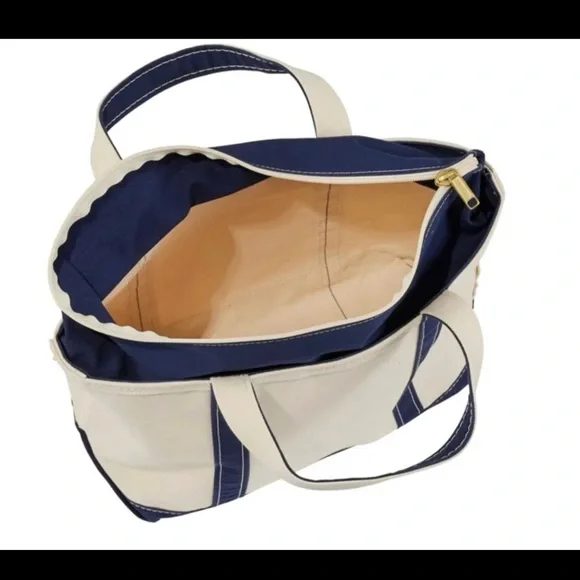 L.L. Bean Boat & Tote Bag USA Canvas Blue Zip Top Embroidered M - Picture 7 of 12